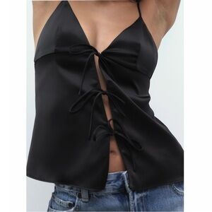 Zara Satin Tie Front Top Small NWT